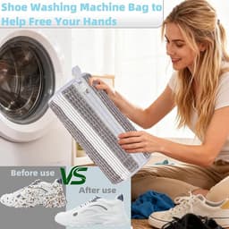 Schoenwaszak - Sneaker waszak - 2 stuks - Waszak voor schoenen - Herbruikbaar - Wasnet Voor Schoenen - Wasmachine&Droger - Schoenen Waszak - Voor Sneakers en Tennisschoenen - Netje Anti-Vervorming - Grijs/Wit — thumbnail 2