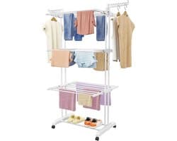Droogrek Toren - Kledingdroger Staand - Kleding Drogen - Inklapbare Vleugels - 50 x 75 x 171 cm - Wit