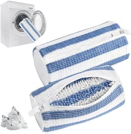 Schoenwaszak - Sneaker waszak - 2 stuks - Waszak voor schoenen - Herbruikbaar - Wasnet Voor Schoenen - Wasmachine&Droger - Schoenen Waszak - Voor Sneakers en Tennisschoenen - Netje Anti-Vervorming - Blauw/Wit — thumbnail 1
