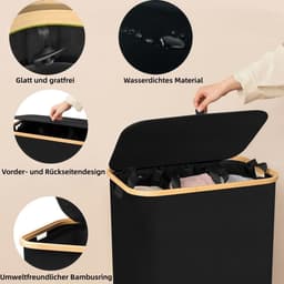 SnelShoppen - Wasmand met 3 vakken, 180 liter, opvouwbare wasverzamelaar met deksel, uitneembare waszak en schoenenwaszak voor efficiënt sorteren en o — thumbnail 2