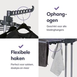 Wasrek Staand - Droogtoren Wassen - Kleding Drogen - Inklapbare Wielen - 44 m Droogruimte - Zwart — thumbnail 4
