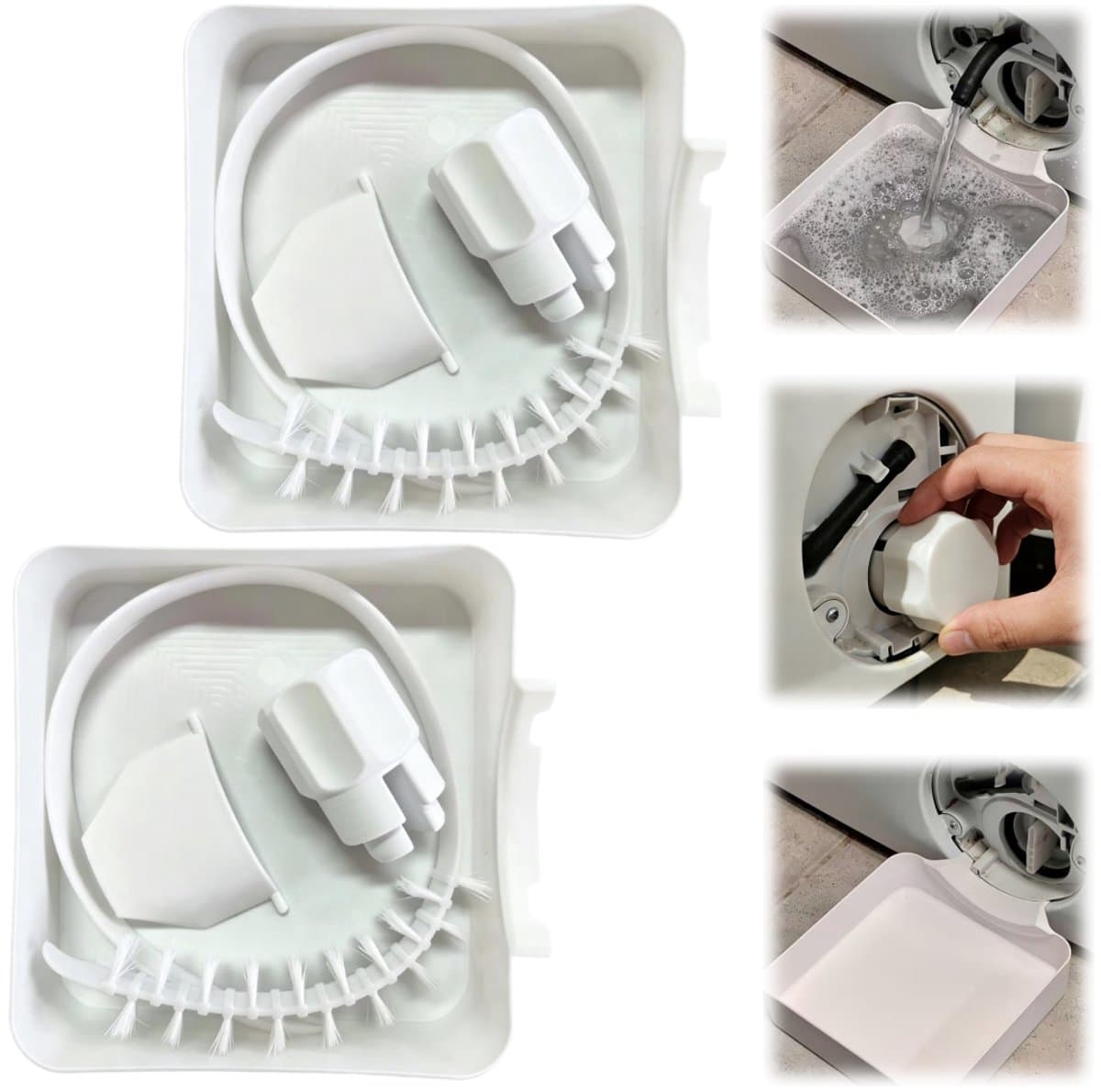 2 stuks Lekbakken voor de wasmachine - Filterbak voor wasmachines - Opvangbak voor de afvoerslang van de wasmachine - Vierkante lekbak - Afvoertrechter voor wasdrogers - Met reinigingsborstel - Voor wasmachines, drogers (17,8*5 cm - Wit) — afbeelding 1