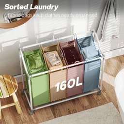 Homcom wasmand - met 4 vakken - met wielen - grijs — thumbnail 3