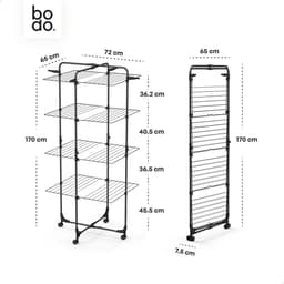 Droogtoren 42m - Droogrek inklapbaar 4 lagen met wielen - Zwart - Bodo — thumbnail 2
