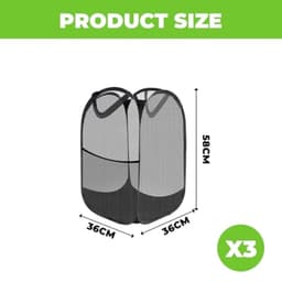 3 stuks pop-up wasmand, 75 l, opvouwbare wasmand van mesh, met handvat | Ademende wasmand, honingraatnet, geschikt voor badkamer, camping — thumbnail 5