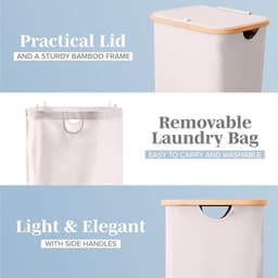 SnelShoppen - LONBET Wasmand met Deksel 100L - Grote Stijlvolle Wasmand van Ademend Materiaal met Stevig Bamboe Frame - Inclusief Verwijderbare Waszak — thumbnail 4