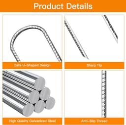 SnelShoppen - Set van 6 U-vormige zware metalen tentpinnen 30cm, gegalvaniseerd staal grondankers voor trampolines, windbestendig, dik rebar voor boun — thumbnail 4