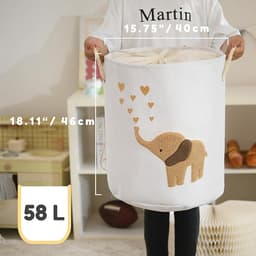 Kinder Wasmand 58L - Grote Opbergmand Van Zeildoek Met Trekkoordsluiting - Opvouwbare Wasbox Voor Baby- En Kinderkleding, Speelgoed En Vuile Was - Decoratieve Opbergmand Voor Kinderkamer (Bruin) — thumbnail 3