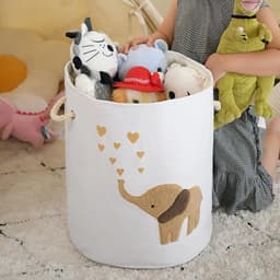 Kinder Wasmand 58L - Grote Opbergmand Van Zeildoek Met Trekkoordsluiting - Opvouwbare Wasbox Voor Baby- En Kinderkleding, Speelgoed En Vuile Was - Decoratieve Opbergmand Voor Kinderkamer (Bruin) — thumbnail 2