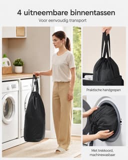 uJOY Wasmand - 4 praktische compartimenten - Inclusief 5 labels - 210 liter - Afneembare binnentas - Machinewasbare binnenzak — thumbnail 3