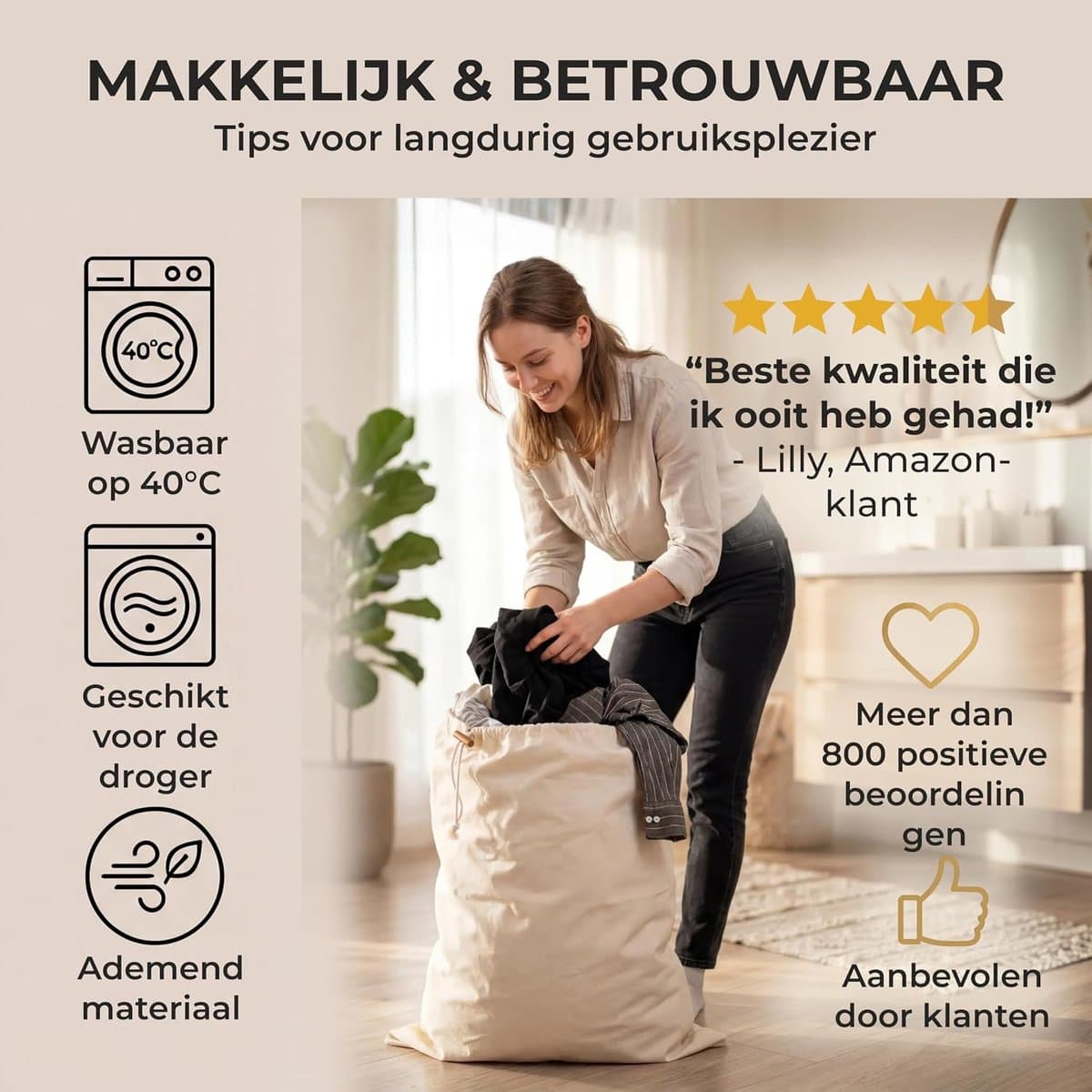 SnelShoppen - Waszakken set van 2, 50 x 70 cm EXTRA groot, duurzaam, 100% katoen, Oeko-Tex gecertificeerd, ideaal voor reizen, milieuvriendelijk — afbeelding 1