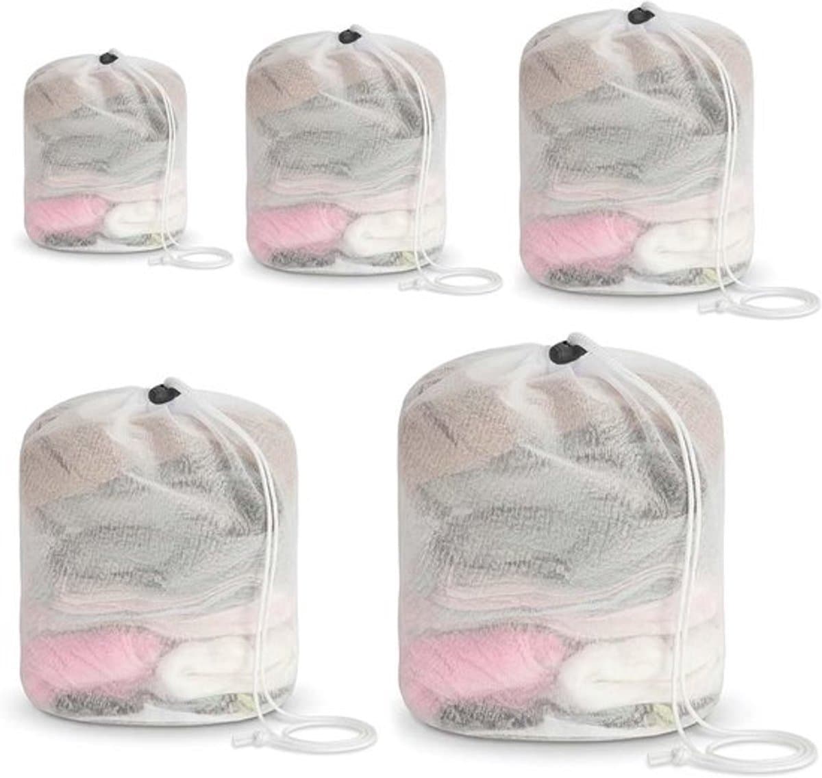 SnelShoppen - 5 stuks Fijnmazig Wasnet voor Wasmachine, Grote Waszak met Koordstopper, Ideaal voor Kleding zoals Truien, Mantels en Overhemden — afbeelding 1