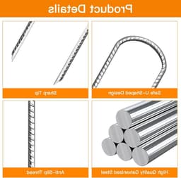 Set van 6 U-vormige zware metalen tentpinnen van 30 cm, gegalvaniseerd staal, windbestendige grondankers voor trampolines, bouncy castles en campingaccessoires — thumbnail 5