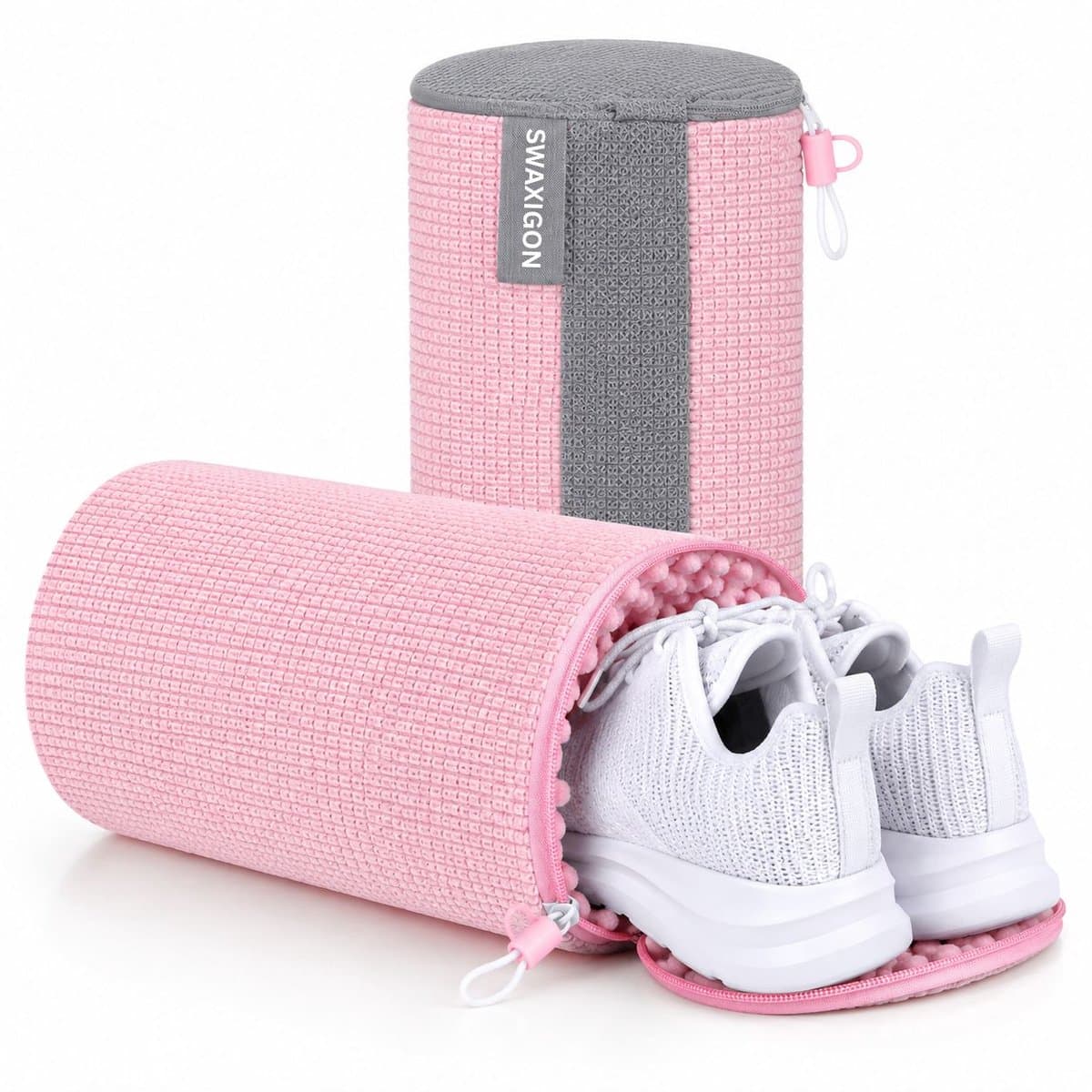 SWAXIGON - Schoenwaszak - Waszak voor schoenen - Herbruikbaar - Wasmachine&Droger - voor Sneakers en Tennisschoenen- Pink/Grijs — afbeelding 1