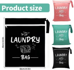 Dailygoods- Reiswaszakken 3 Stuks - Waszak Groot 38 x 48 cm - Vuile Kledingtas - Natte Tas voor Sport - Opvouwbaar met Rits - Handvat voor Gemak — thumbnail 4