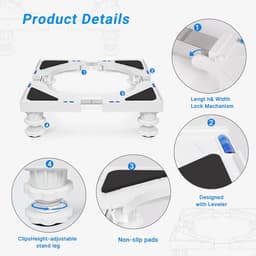Dailygoods- Sokkel In Hoogte Verstelbaar - Basis Voor Wasmachine - Zuil Voor Koelkast - Maximale Belasting 200 kg - Trillingen Verminderen - 4 Steunpoten - Wasmachinebasis — thumbnail 3