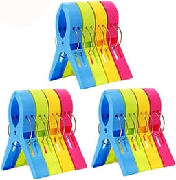 Badlaken Knijpers - 12 stuks - Handdoek Knijpers - Kunststof - Strandhanddoekclips - Voor dagelijks wasgoed, strandhanddoek, badhanddoek - Grote knijpers in vrolijke kleuren voor strandlaken - 13cm — thumbnail 1