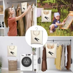 2 Stuks - Wasknijperzak - Canvas Knijperzak voor Wasknijpers - Grote Capaciteit - tot 200 Knijpers - Waterdichte Knijperertas - met 360 Graden Draaibare RVS Haak en U-Vormige Opening - Ophangbare Wasknijperzak voor Waslijn - Beige — thumbnail 5