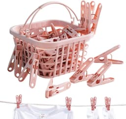 Wasknijpers met mand - Kledinghaken set - Kleding drogen - Winddicht ontwerp - 30 stuks - Roze — thumbnail 1