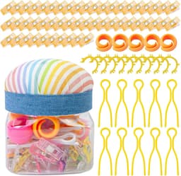 Naaiklemmen Set - Textiel Clips - Handwerk Organisatie - Met Speldenkussen - 76 Delig - Gestreept — thumbnail 1