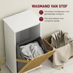 Sello! badkamerkast – badkamermeubel – geïntegreerde wasmand – uitneembare waszak – bamboe deur – wit – 40 × 30 × 80 cm. — thumbnail 3