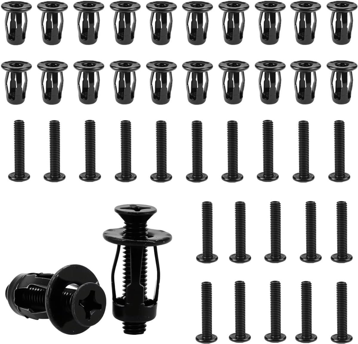 20 Stuks Holle Metalen Holteankers, M5 x 25 mm Holtepluggen met Schroeven, Jack Nuts Petal Moeren, Expansie Moer, Bloembladmoeren, voor Deurwand, Aluminiumplaat, Ijzeren Plaat, Houten Plank, Zwart — afbeelding 1