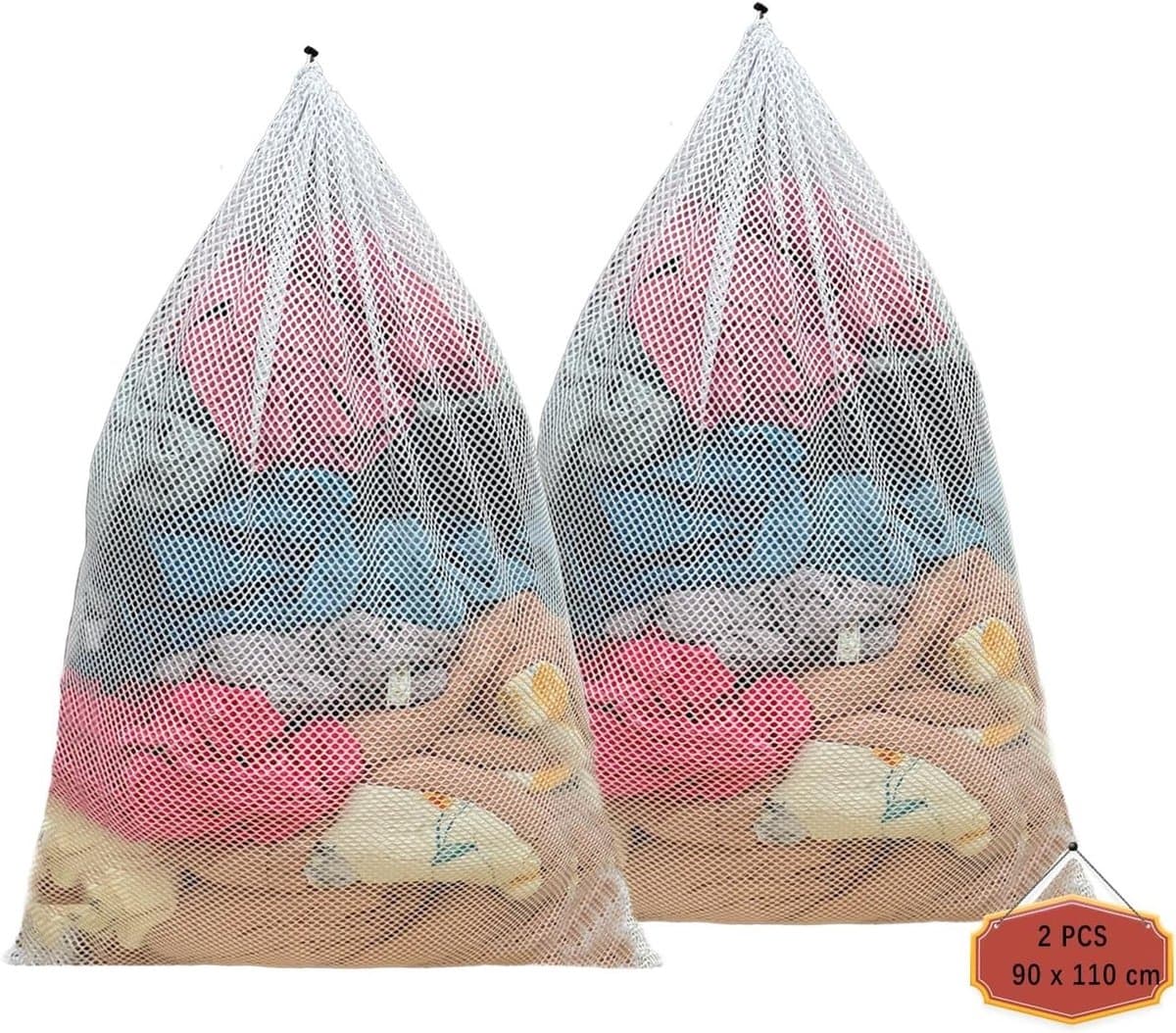 Wasnetjes met ritssluiting - Wit - 90 x 110 cm - Mesh Waszakken met Trekkoordsluiting - Voor Delicate Was — afbeelding 1