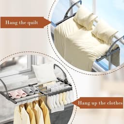 Uittrekbaar en opvouwbaar wasrek voor balkon en binnen, handdoekhouder, radiator, ruimtebesparend, 38-55 cm x 35 cm — thumbnail 2