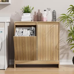 Waskast met dubbel kantelbaar vak, verborgen wasopslag met twee manden, natuurlijke vuilnisemmer voor keuken en badkamer — thumbnail 2