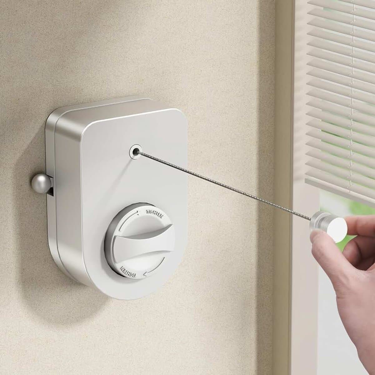 Wanddroger Intrekbare Waslijn Voor Binnen En Buiten, Uitschuifbaar Zware Roestvrijstalen Lijn, Wandmontage Niet-doorhangend, Waslijn Voor Badkamer, Balkon Waslijn met ophangstang -4.2m (Wit) — afbeelding 1