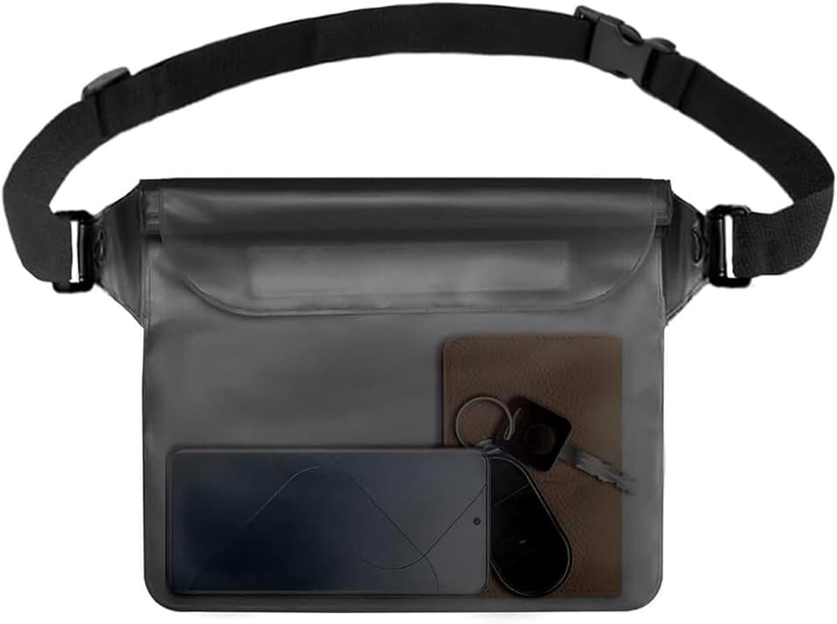 Tas, 1 stuk, zwart, lichte heuptas met verstelbare riem, houdt je mobiele telefoon droog en veilig op het strand of tijdens het zwemmen — afbeelding 1