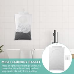 Dailygoods - Duurzame waszak - Op te hangen wasmand - Doorzichtige mesh-polyester - Wit - Zelfklevende haken - Perfect voor organisatie - Ideaal voor... — thumbnail 4