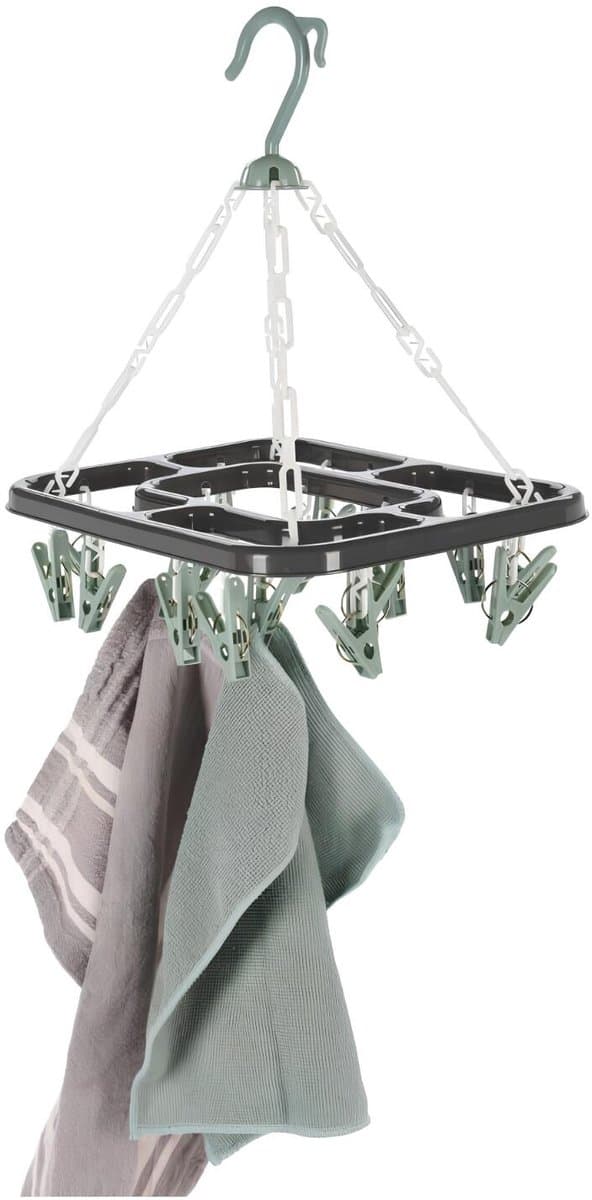 Storage Solutions Droogcarrousel / droogmolen - grijs / groen - met 18 knijpers - 24 x 31 cm - kunststof — afbeelding 1