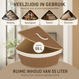 Noventra - Wasmand - Hoek Wasmand - Bamboe Wasmand met Deksel - 55 Liter - Uitneembare Waszak - Ruimtebesparend - Bruin — thumbnail 5