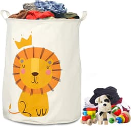 SnelShoppen - 60L Opvouwbare Wasmand voor Kinderen met Leeuwenmotief, Waterdichte Opbergmand, Katoen en Linnen, Speelgoedmand met Handvatten, 40cm Bre — thumbnail 1