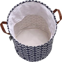 Team Marokkaans roosterpatroon Wasmand Canvas Wasmand Opvouwbare opbergbak met PU-lederen handgrepen en trekkoordsluiting, 19,7 bij 15,7 inch, waterdichte binnenkant, donkerblauw — thumbnail 4