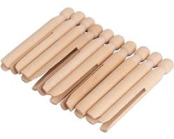 Wasknijpers met ronde kop, FSC-gecertificeerd, 11 cm lang, zak 10 stuks, stormklemmen, ronde kopklemmen om in te steken, houten wasknijpers, 64592505