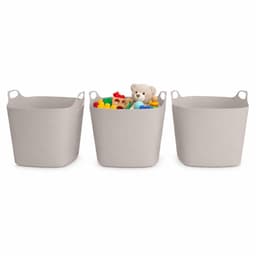 Excellent Houseware Flexibele emmer - 3x - beige - 15 liter - kunststof - vierkant - 37 x 30 cm — thumbnail 1