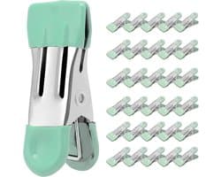 Wasknijpers - Roestvrijstalen Metalen Knijpers met Rubberen Grip - Geschikt voor Waslijn Foto's en Keuken - 2.17 inch - Lichtgroene Kleur - 30 Stuks