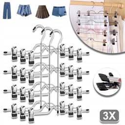 Set Van 3 Antislip Hangers Met Verstelbare Clipbreedte - Roestvrij Staal Verchroomd - Roestvrij Ruimtebesparend - Voor Broeken, Rokken, Sokken En Ondergoed - Zwart En Zilver — thumbnail 1