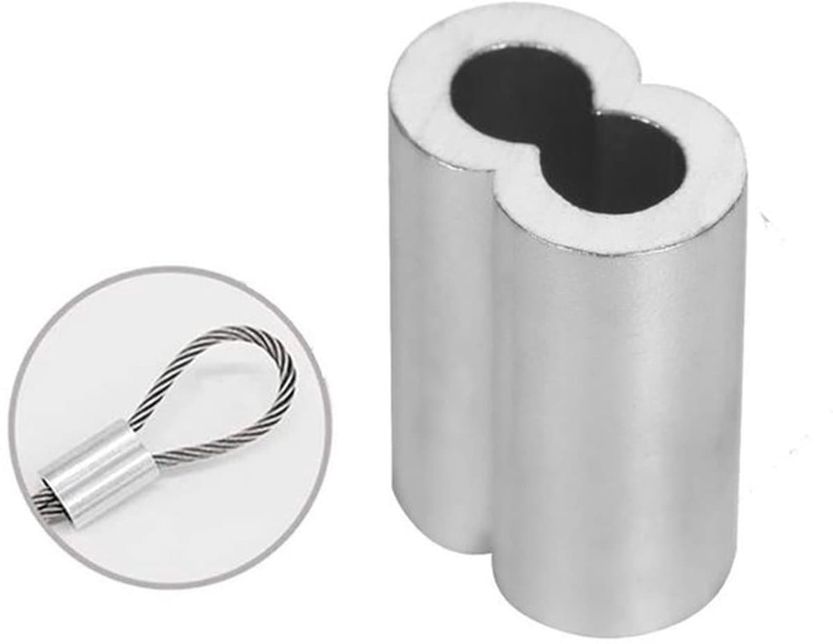 Draadkabel 50 Stuks - Aluminium Kabeldraad - Zilveren Krimpring-Hulsklem - Geschikt voor Hondentouw/Waslijn - Diameter 8 mm - Laag Gewicht/Hoge Prestaties - Staaldraad — afbeelding 1