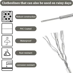 30 m washing line with steel core, diameter 4 mm, outdoor clothesline, adjustable length, suitable for indoor and - ShopVlot — thumbnail 5