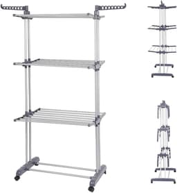 Droogrek Vier Niveaus - Kledingdroger Toren - Kleding Drogen - Inklapbaar Met Wielen - 75 x 64 x 170 cm — thumbnail 3