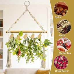 Hout Kruidendroogrek - Inclusief Bruine Cadeaulabels en Natuurlijk Jutetouw - Woondecoratie - Opvouwbaar - Bespaar Ruimte - Voor Het Drogen Van Verse en Aromatische Kruiden - Versier Je Keuken, Terras of Woonkamer — thumbnail 3