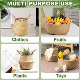 2 stuks zeegras opbergmanden, kleine wasmand, manden voor planken, opvouwbare rotan opbergdoos, rieten mand met handvat, rieten plantenpot voor woonkamer, slaapkamer, badkamer (M, 24 x 26) — thumbnail 3