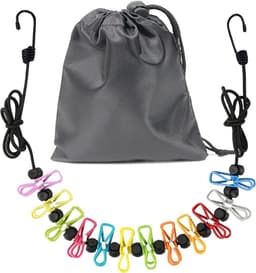 Draagbare waslijn, intrekbare waslijn voor reizen, kledinglijn met 12 kledingclips, voor binnen wasdrooglijn, outdoor camping accessoires (kleurrijk) — thumbnail 1