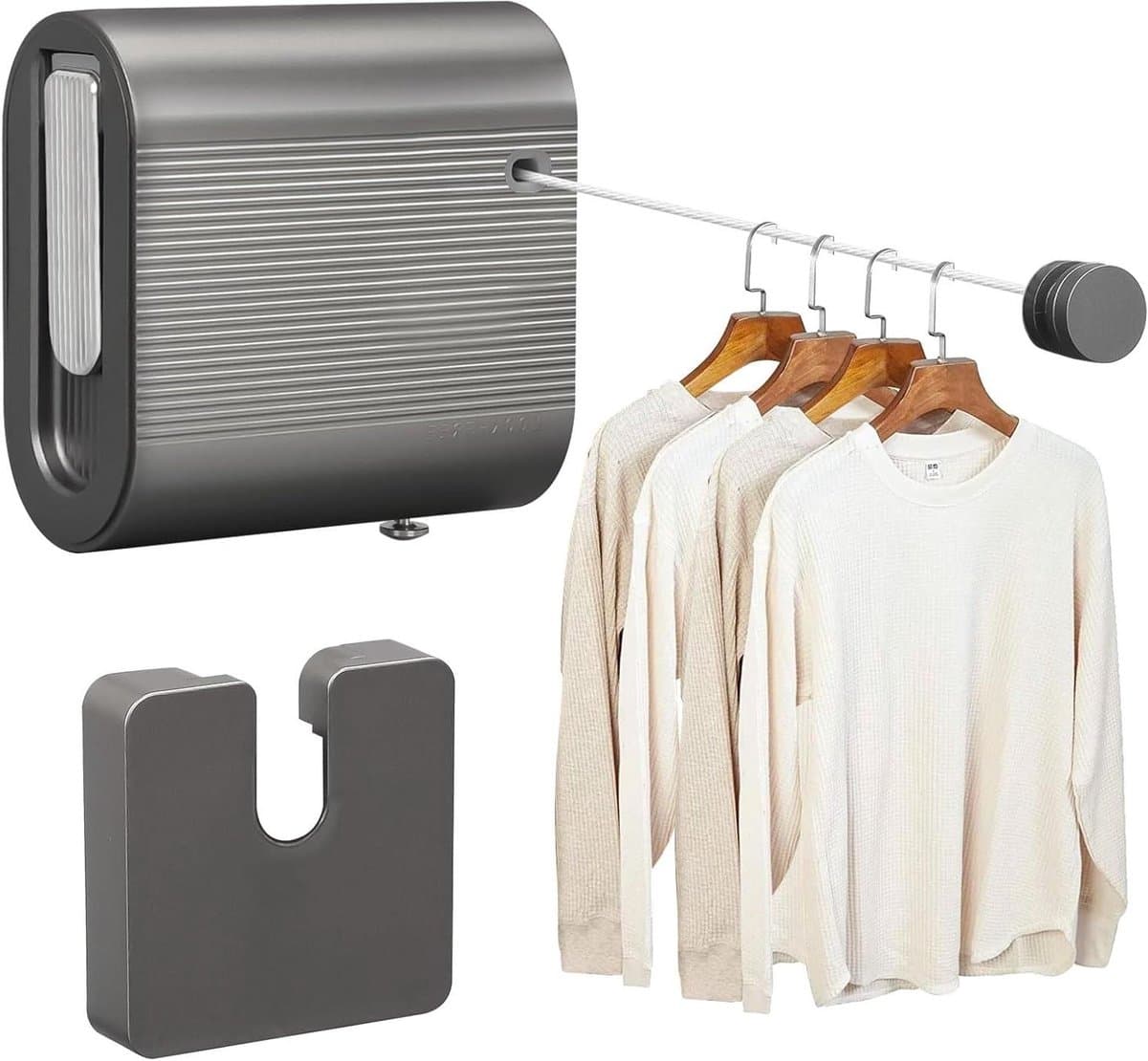 Uitschuifbare Waslijn - Droogrek Balkon - Kleding Drogen - Anti-Doorzak Ontwerp - 4.2 meter - Grijs — afbeelding 1