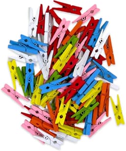 Mini wasknijpers hout - Decoratieve klemmen knutselen - Foto's ophangen - Natuurlijke look - 72 stuks - Wit — thumbnail 4