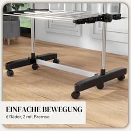 Wastoren met Wielen - Kledingrek Droogrek - Kleding Drogen - Opvouwbare Vleugels - 172 cm Hoog - Zwart — thumbnail 5