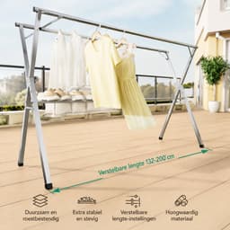 NAVOBIZ Inklapbaar droogrek - Wasrek - Kleding droogrek - Uitschuifbaar - 50 kg draagvermogen - Stabiele X-constructie - Zilver — thumbnail 5